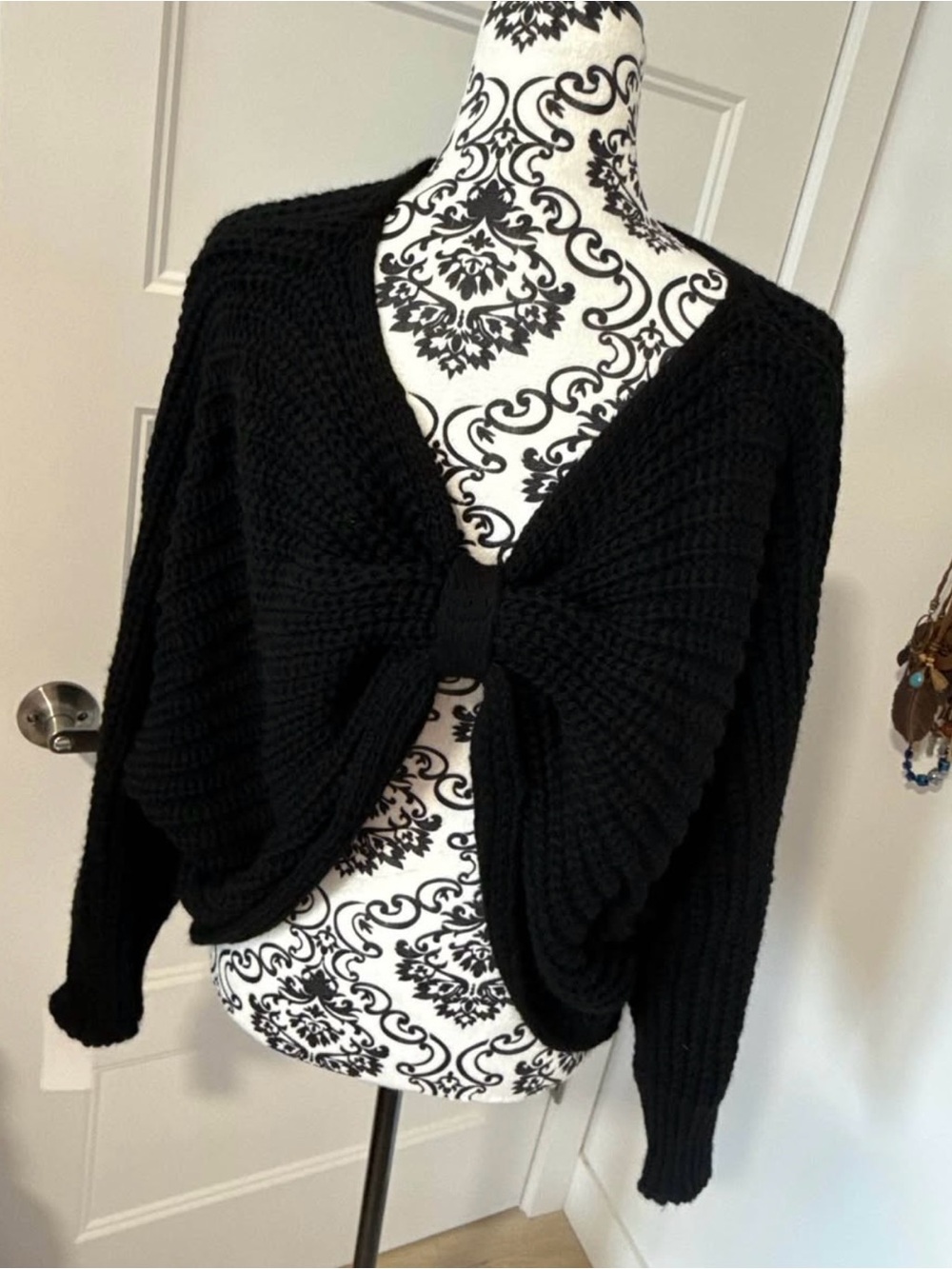 Black Knit Tie-Front Women's Sweater